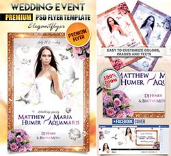 豪华婚礼海报/传单模板：Wedding Event – Flyer PSD Template + Facebook Co